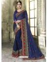 Navy Blue Silk Border Work Designer Party Wear Saree