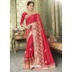 Red Silk Border Work Designer Party Wear Saree