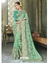 Amazing Sea Green Silk Border Work Designer Party Wear Saree