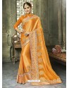 Orange Silk Border Work Designer Party Wear Saree