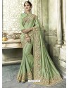 Pretty Sea Green Silk Border Work Party Wear Saree