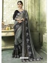 Dull Grey Silk Border Work Designer Party Wear Saree