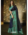 Navy Blue Silk Designer Embroidered Saree