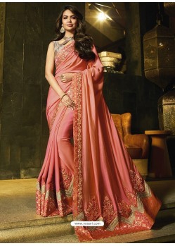 Pink Silk Designer Embroidered Saree