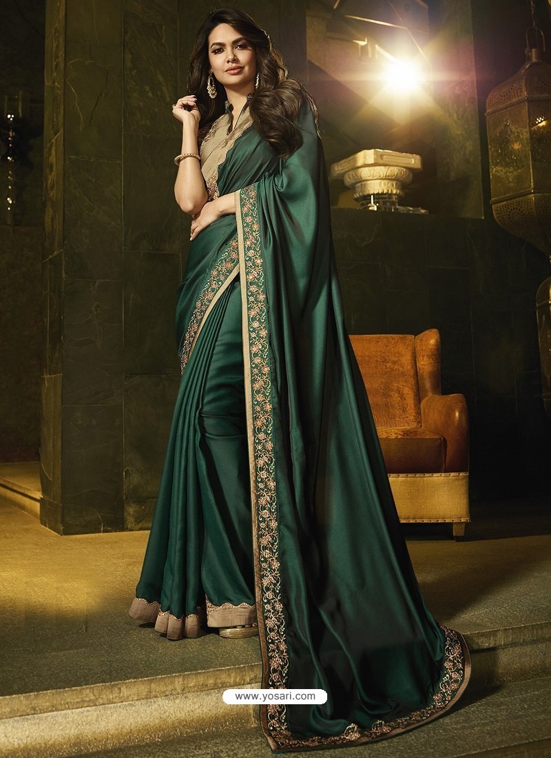 Buy Dark Green Silk Designer Embroidered Saree Designer Sarees 