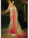 Beige Silk Designer Embroidered Saree