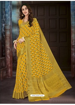 Yellow Chiffon Jaquard Designer Saree