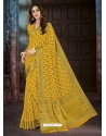 Yellow Chiffon Jaquard Designer Saree