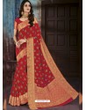 Red Chiffon Jaquard Designer Saree