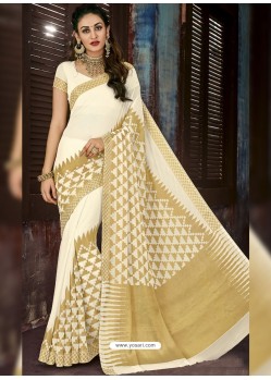 Off White Chiffon Jaquard Designer Saree