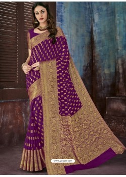 Purple Chiffon Jaquard Designer Saree