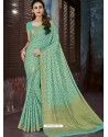 Aqua Mint Chiffon Jaquard Designer Saree