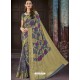 Grey And Golden Chiffon Jaquard Designer Saree