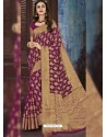 Purple And Golden Chiffon Jaquard Designer Saree