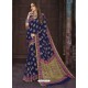 Navy Blue Chiffon Jaquard Designer Saree