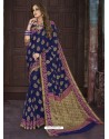 Navy Blue Chiffon Jaquard Designer Saree