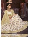 Beige And Off White Chiffon Jaquard Designer Saree