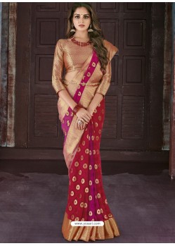 Maroon And Gold Chiffon Jaquard Designer Saree