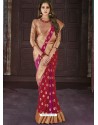 Maroon And Gold Chiffon Jaquard Designer Saree