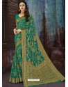 Teal Chiffon Jaquard Designer Saree