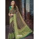 Golden And Mehendi Chiffon Jaquard Designer Saree