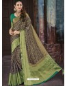 Golden And Mehendi Chiffon Jaquard Designer Saree