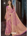 Hot Pink Chiffon Jaquard Designer Saree