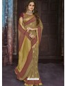 Golden Chiffon Jaquard Designer Saree