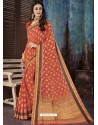 Orange Chiffon Jaquard Designer Saree