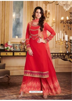 Red Georgette Designer Palazzo Suit