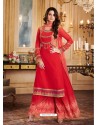 Red Georgette Designer Palazzo Suit