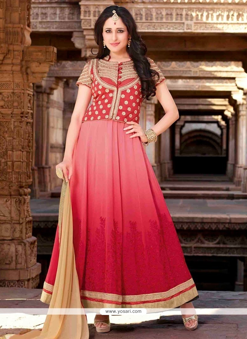 Exquisite Pink Shaded Georgette Anarkali Suit
