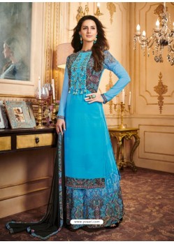 Turquoise Georgette Designer Palazzo Suit