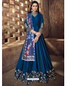 Peacock Blue Silk Embroidered Designer Floor Length Suit