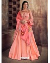 Light Orange Silk Embroidered Designer Floor Length Suit