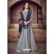 Grey Silk Embroidered Designer Floor Length Suit