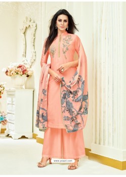 Peach Upada Silk Embroidered Palazzo Suit