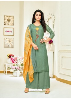 Teal Upada Silk Embroidered Palazzo Suit