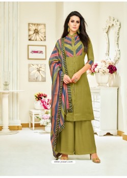 Mehendi Upada Silk Embroidered Palazzo Suit