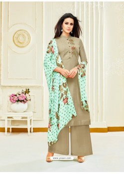 Taupe Upada Silk Embroidered Palazzo Suit