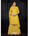 Yellow Pure viscose Uppada Silk Heavy Embroidered Palazzo Suit
