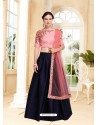 Navy And Pink Satin Silk Embroidered Designer Lehenga Choli