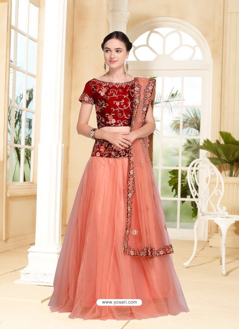 Maroon Wedding Wear Floral Sequins Embroidered Velvet Lehenga Choli