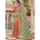 Green And Orange Two Tone Silk Jacquard Heavy Embroidered Bridal Saree