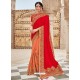 Red And Orange Two Tone Satin Silk Heavy Embroidered Bridal Saree