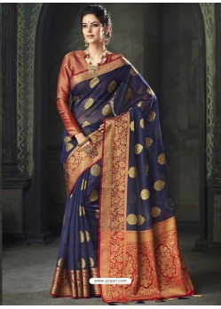 Navy Blue Kota Silk Designer Jaquard Work Saree