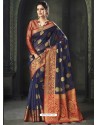 Navy Blue Kota Silk Designer Jaquard Work Saree