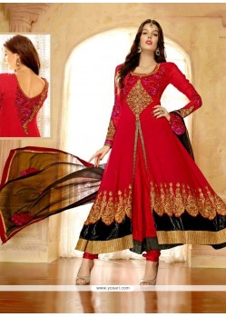 Beautiful Red Georgette Zari Work Anarkali Suit
