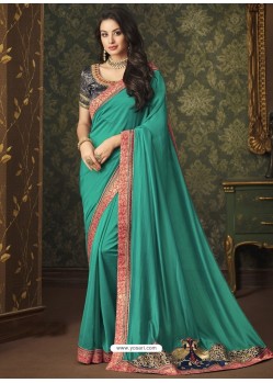 Teal Georgette Two Tone Silk Party Wear Saree