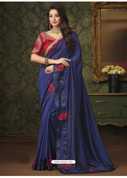 Navy Blue Two Tone Silk Party Wear Saree